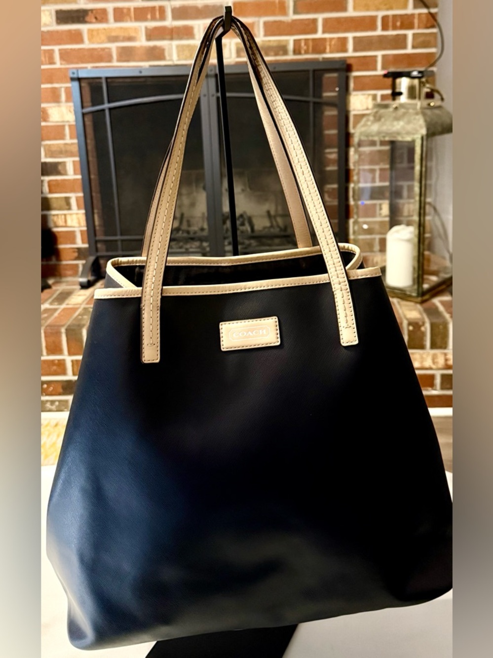 Coach Peyton Signature Tote (F24341) in Black Canvas and Leather Tan Accents - Picture 3 of 15
